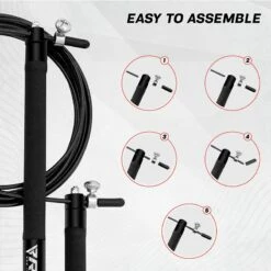 RDX SPORTS RDX C3 Adjustable 10.3ft Black Jump Rope With Non-Slip Handles -RDXSPORTS Sales c3 jump rope pvc coated 7