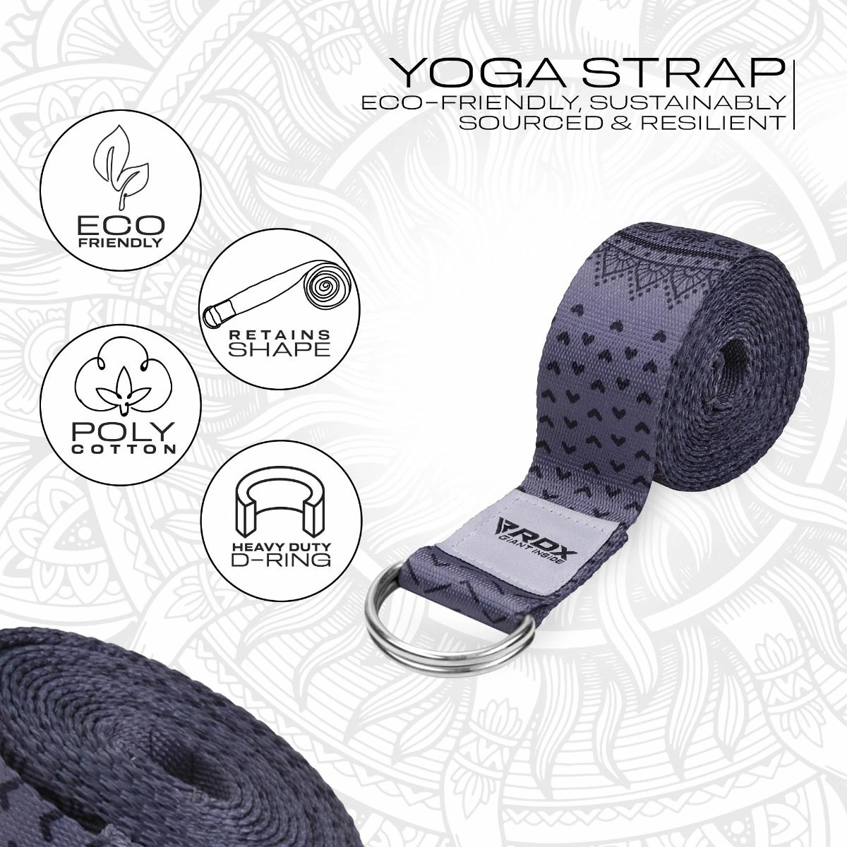 RDX SPORTS RDX F11 D-Ring Steel Buckle Cotton Yoga Strap 4 RDX SPORTS RDX F11 D-Ring Steel Buckle Cotton Yoga Strap - Image 2