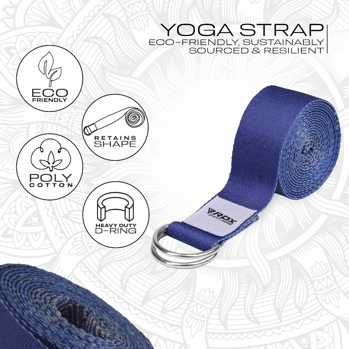 RDX SPORTS RDX F16 D-Ring Steel Buckle Cotton Yoga Strap 4 RDX SPORTS RDX F16 D-Ring Steel Buckle Cotton Yoga Strap - Image 2