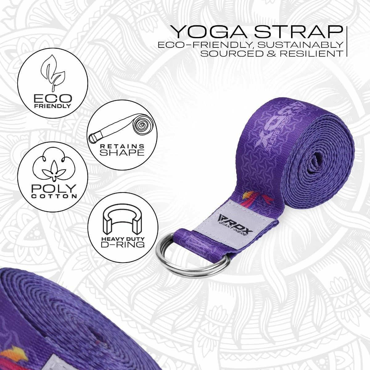 RDX SPORTS RDX F2 D-Ring Steel Buckle Cotton Yoga Strap 4 RDX SPORTS RDX F2 D-Ring Steel Buckle Cotton Yoga Strap - Image 2