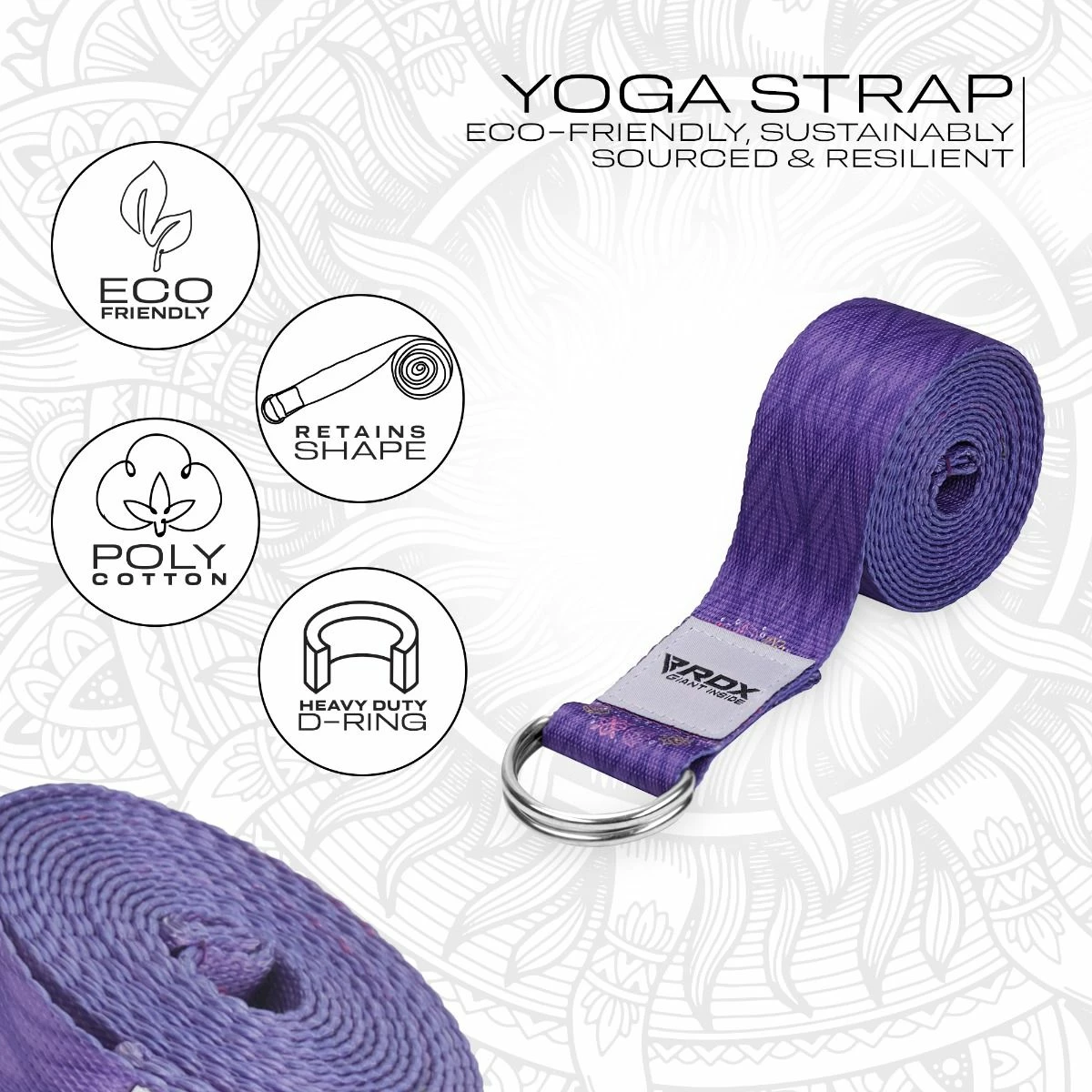 RDX SPORTS RDX F7 D-Ring Steel Buckle Cotton Yoga Strap 4 RDX SPORTS RDX F7 D-Ring Steel Buckle Cotton Yoga Strap - Image 2
