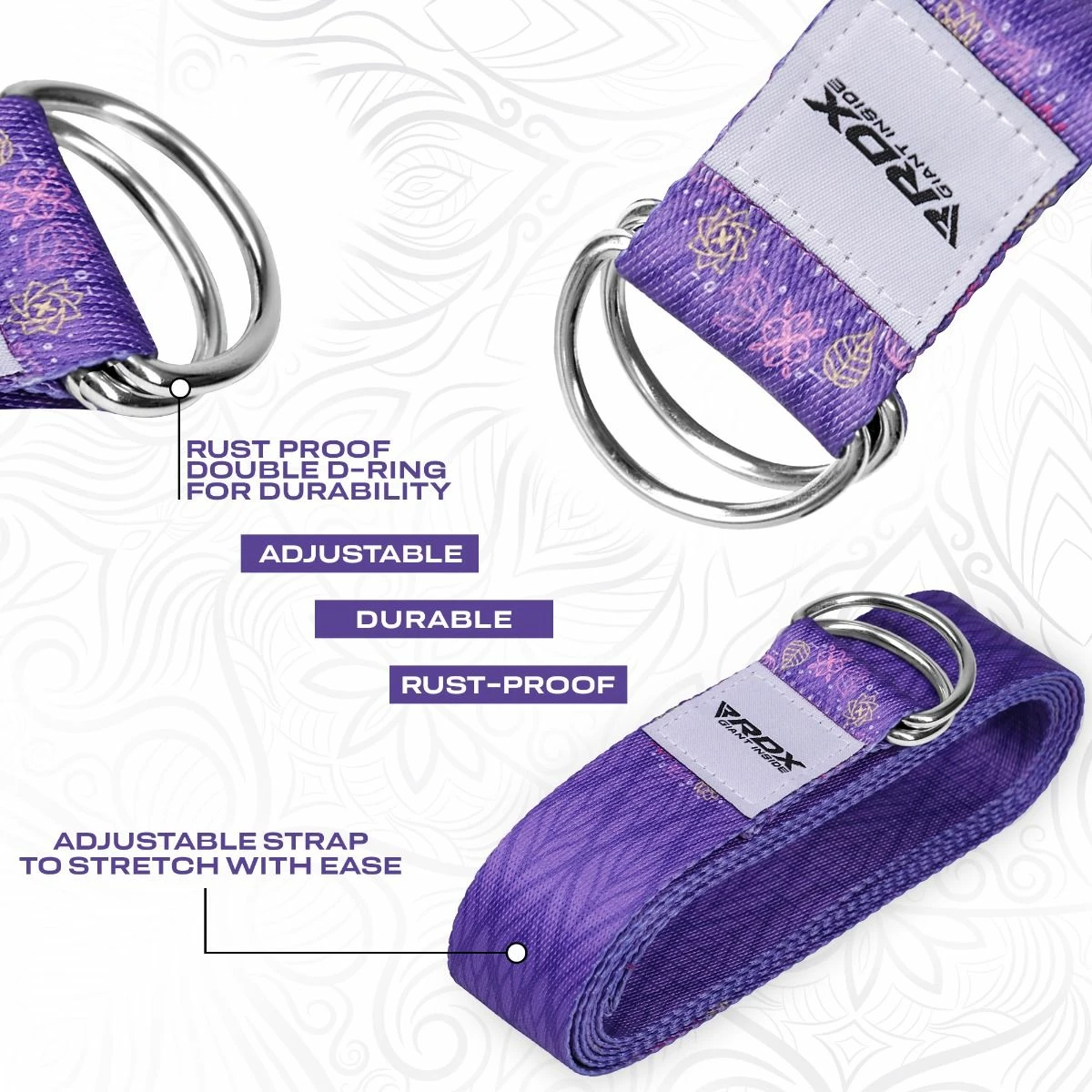 RDX SPORTS RDX F7 D-Ring Steel Buckle Cotton Yoga Strap 6 RDX SPORTS RDX F7 D-Ring Steel Buckle Cotton Yoga Strap - Image 4