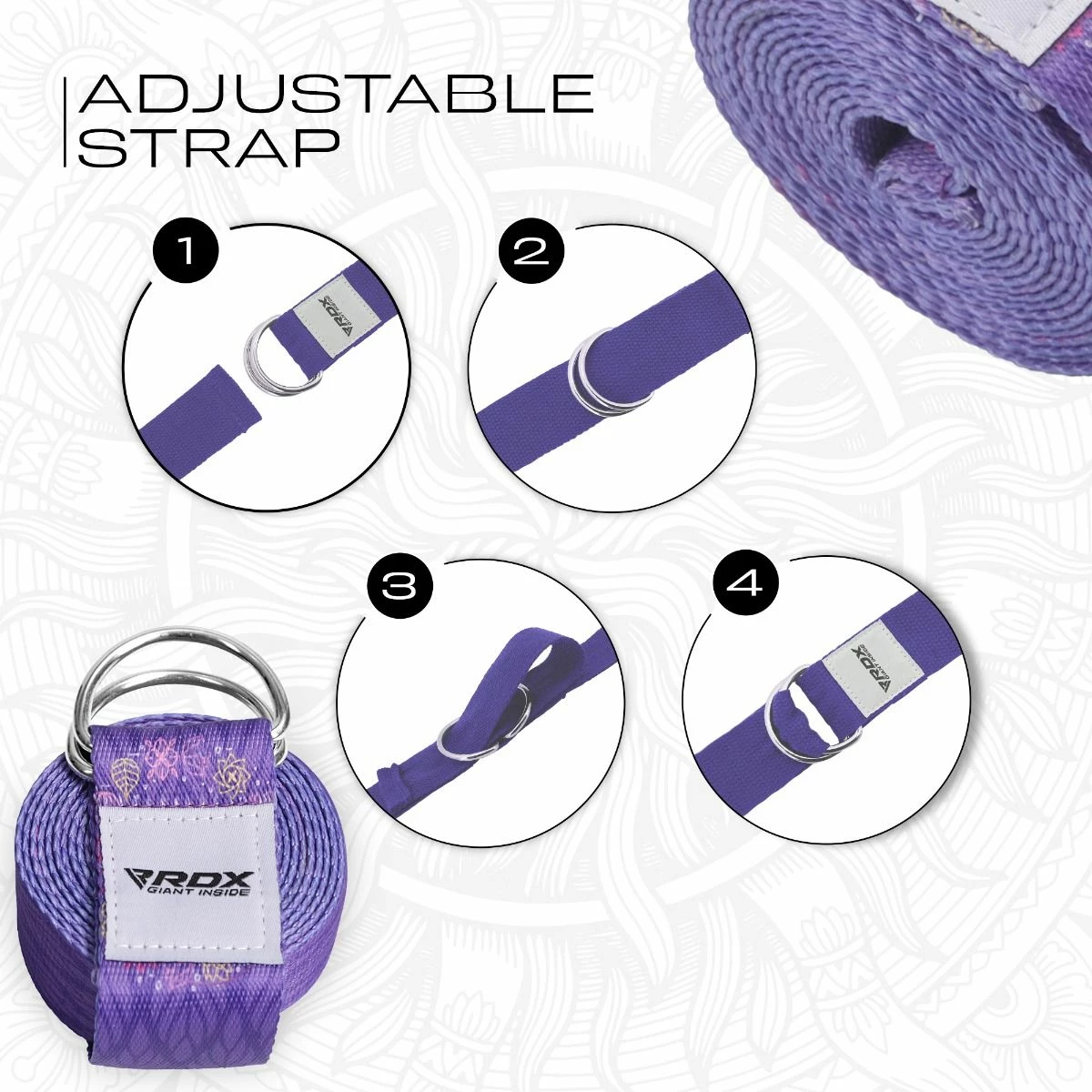 RDX SPORTS RDX F7 D-Ring Steel Buckle Cotton Yoga Strap 8 RDX SPORTS RDX F7 D-Ring Steel Buckle Cotton Yoga Strap - Image 6