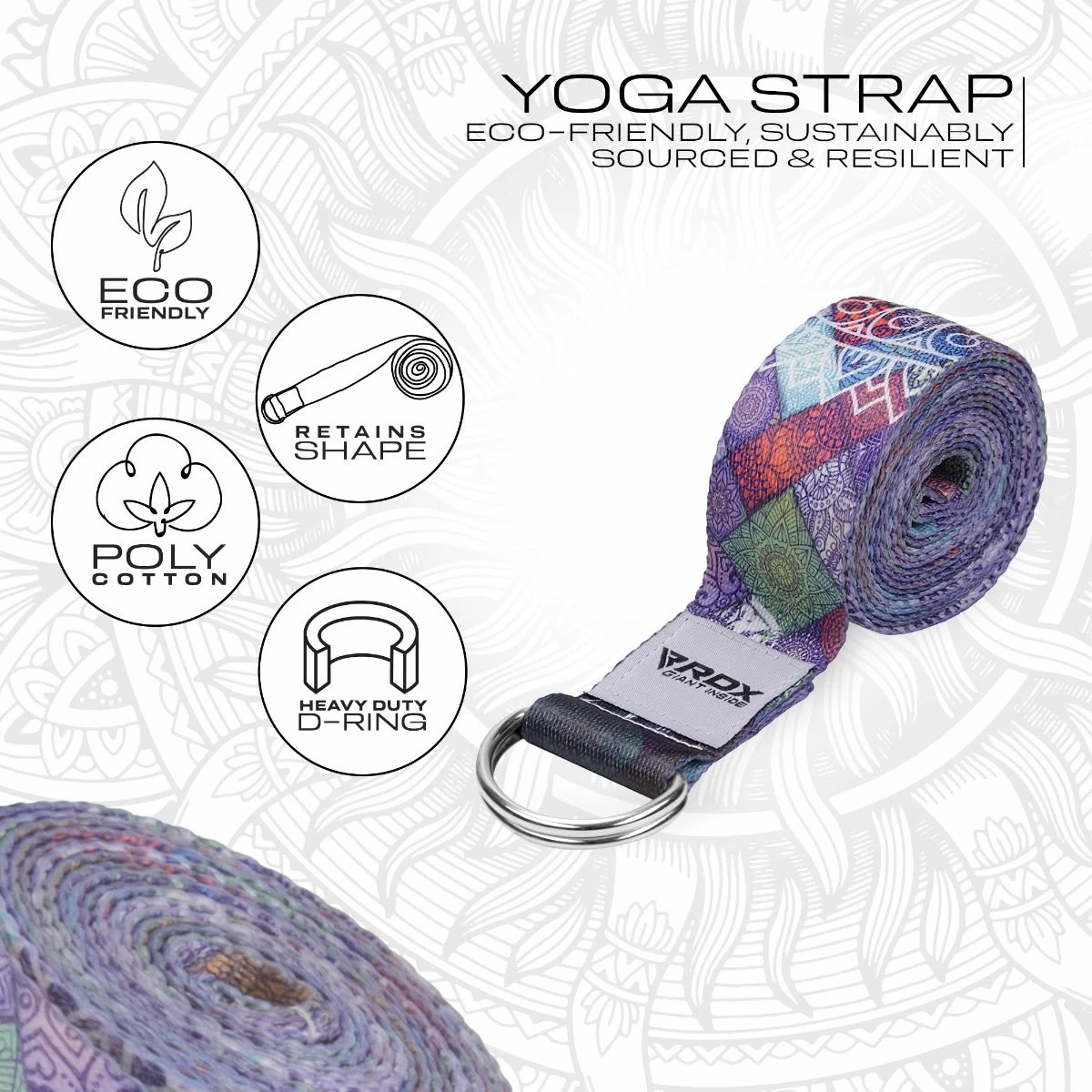 RDX SPORTS RDX F9 D-Ring Steel Buckle Cotton Yoga Strap 4 RDX SPORTS RDX F9 D-Ring Steel Buckle Cotton Yoga Strap - Image 2
