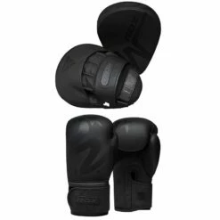 RDX SPORTS RDX F15 Noir Boxing Gloves & Punch Mitts Set In Black
