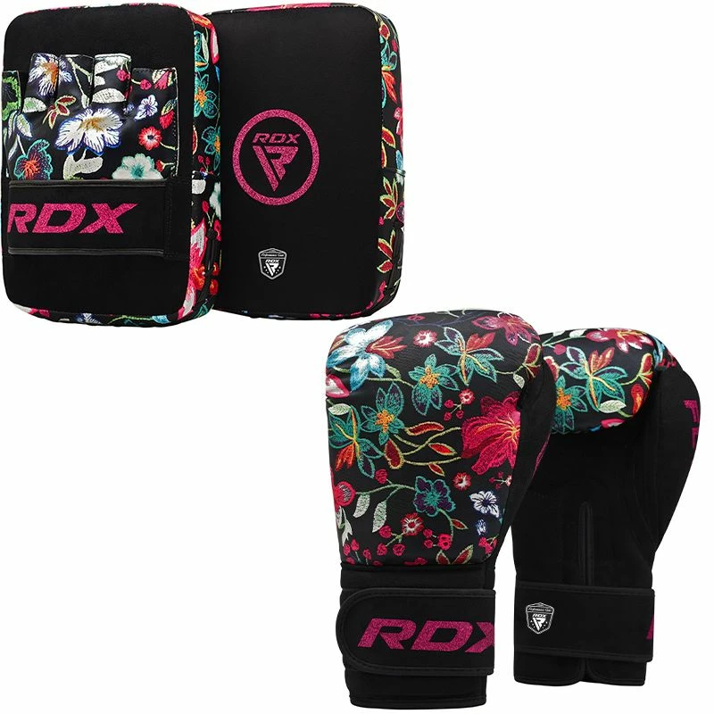 RDX SPORTS RDX FL3 Floral Boxing Gloves & Punching Focus Mitts Set 3 RDX SPORTS RDX FL3 Floral Boxing Gloves & Punching Focus Mitts Set