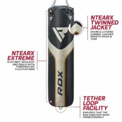 RDX SPORTS RDX T17 AURA 4ft / 5ft 2-in-1 Training Punch Bag In Pearl Black / White / Golden Set -RDXSPORTS Sales rdx t17 4ft5ft aura punch bag
