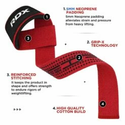 RDX SPORTS RDX S4+ SILICONE GEL COATED NON-SLIP SOLID GRIP WEIGHT LIFTING GYM STRAPS -RDXSPORTS Sales s4 weightlifting wrist straps red 5